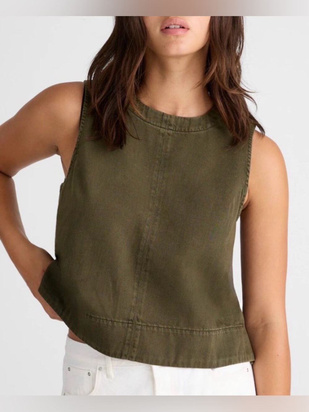Madewell: Boxy Cotton Shell Top. Garment Dye Green. Size: 2.